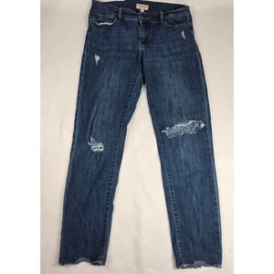 Juicy Couture Distressed Jeans Dark Wash Denim Ripped Knee Raw Hem Size 8 Thrash